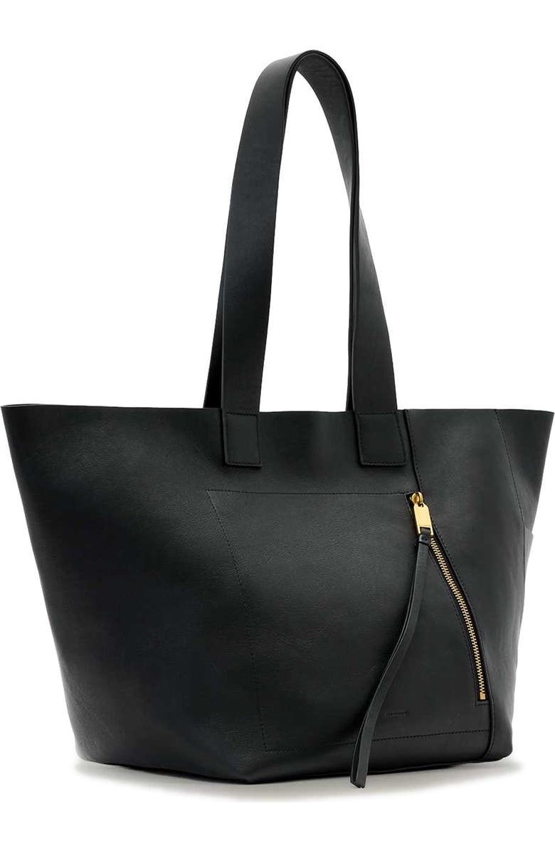 AllSaints Alba Leather/West Tote, Alternate, color, Black