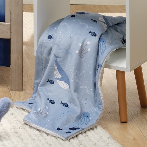 Lambs & Ivy Bubbles & Squirt Ocean/aquatic Whale Soft Fleece Baby Blanket In Blue