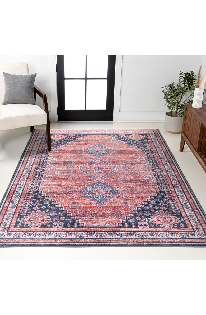 JONATHAN Y Dalyan Geometric Medallions Machine-Washable Area Rug, Alternate, color, Terracotta/Navy