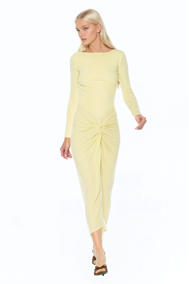 Revel Long Sleeve Draped Skirt Maxi Dress, Alternate, color, Butter Yellow