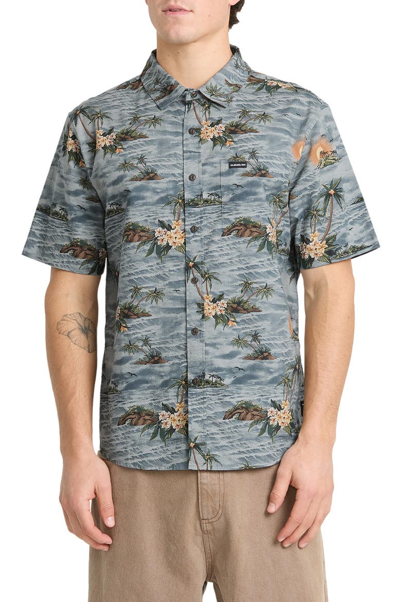 Island Breeze Classic Short Sleeve Button-Up Shirt, Main, color, DARK SLATE
