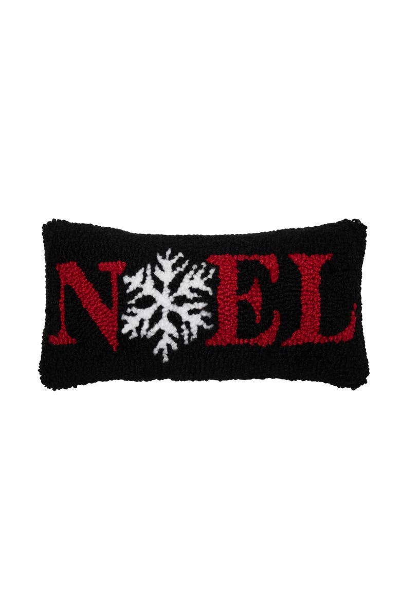 C&F Home "Noel" Snowflake Hooked Christmas Mini Accent Pillow 6" x 12", Main, color, Black