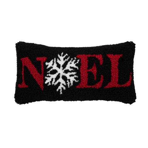 "Noel" Snowflake Hooked Christmas Mini Accent Pillow 6" x 12"