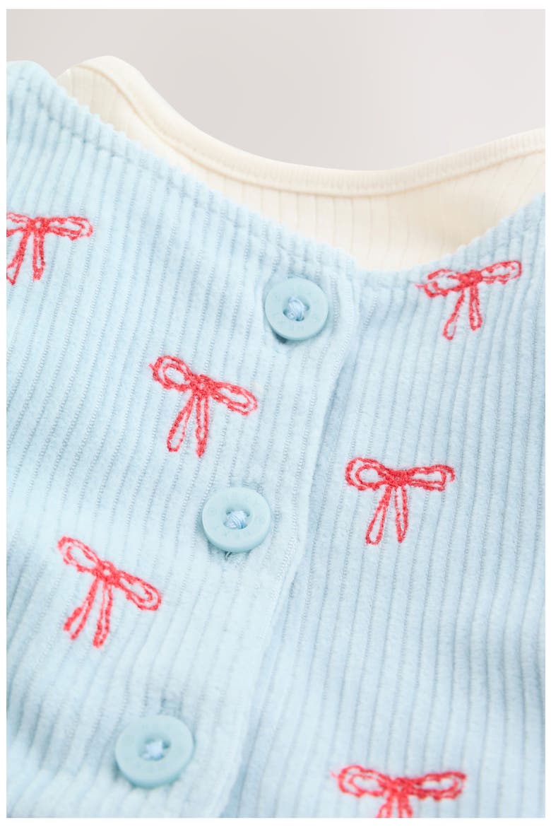 Bow Corduroy Pinafore Dress, Bodysuit & Socks Set, Alternate, color, BLUE