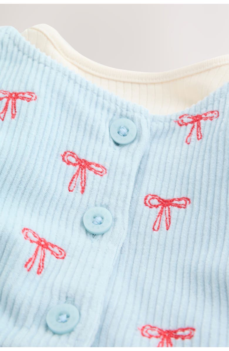 NEXT Bow Corduroy Pinafore Dress, Bodysuit & Socks Set, Alternate, color, Blue