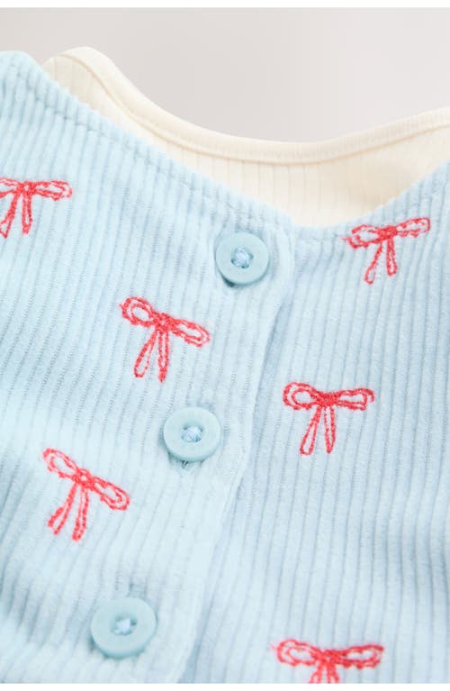 Next Bow Corduroy Pinafore Dress, Bodysuit & Socks Set In Blue