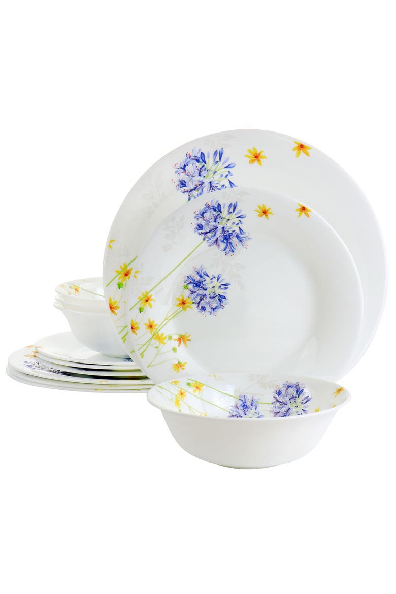 Floral 12 Piece Tempe Opal Glass Dinnerware Set, Main, color, White