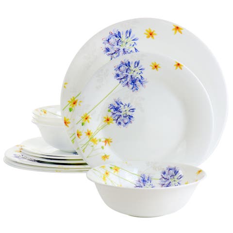 Ultra Violet Floral 12 Piece Tempe Opal Glass Dinnerware Set