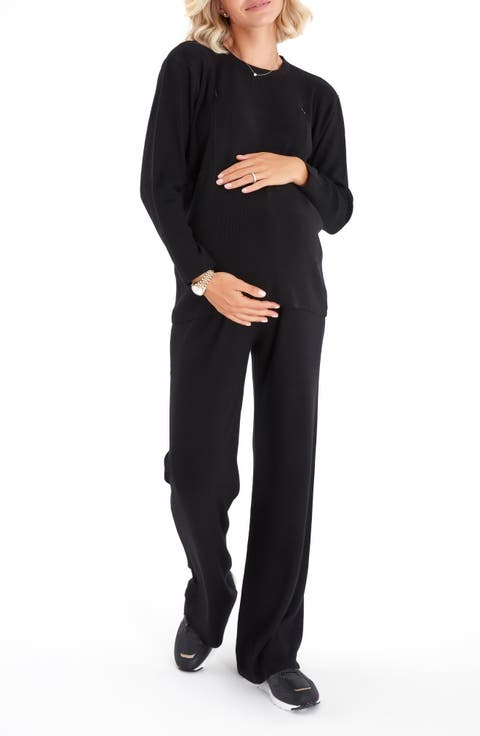 Effortless Elegance Set with Rib Side Zip Long Sleeve Top & Lounge Pants