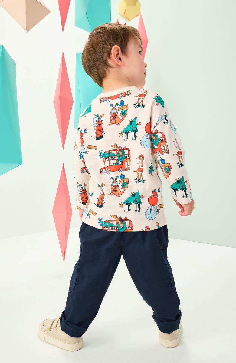 NEXT Kids' Holiday Print Long Sleeve Cotton T-Shirt, Alternate, color, Neutral