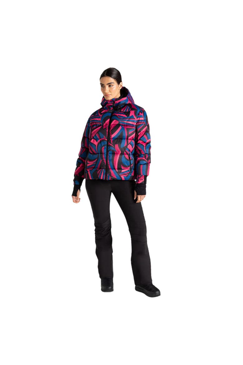 Showcase Patterned Baffled Ski Jacket, Alternate, color, Hot Pink