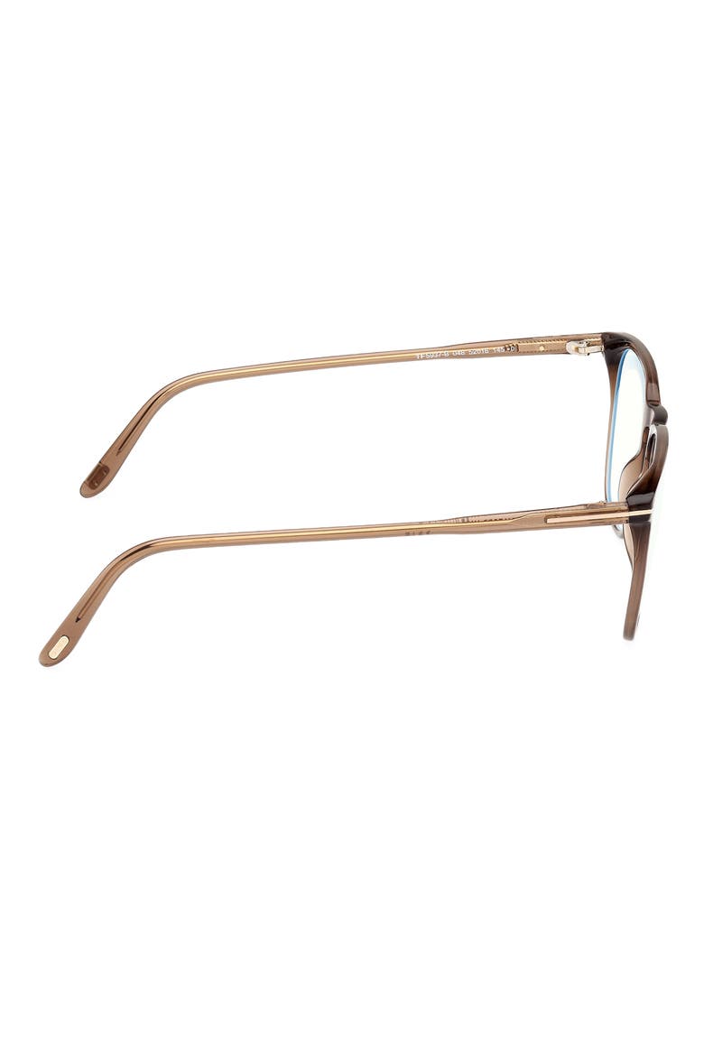 52mm Round Blue Light Blocking Optical Glasses, Alternate, color, BROWN / T LOGO / BLUE BLOCK