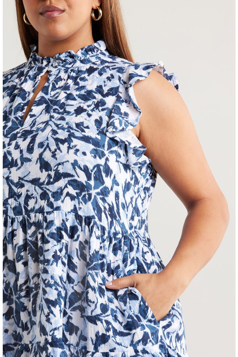 Floral Ruffle Gauze Dress, Alternate, color, NAVY S- WHITE BRUSHED BLOOMS
