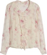 LoveShackFancy Rizzo Floral Print Ruffle Silk Shirt