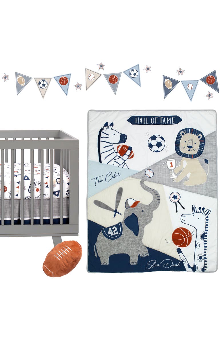 Lambs & Ivy Hall of Fame Sports Animals 5-Piece Crib Bedding Set, Main, color, Gray