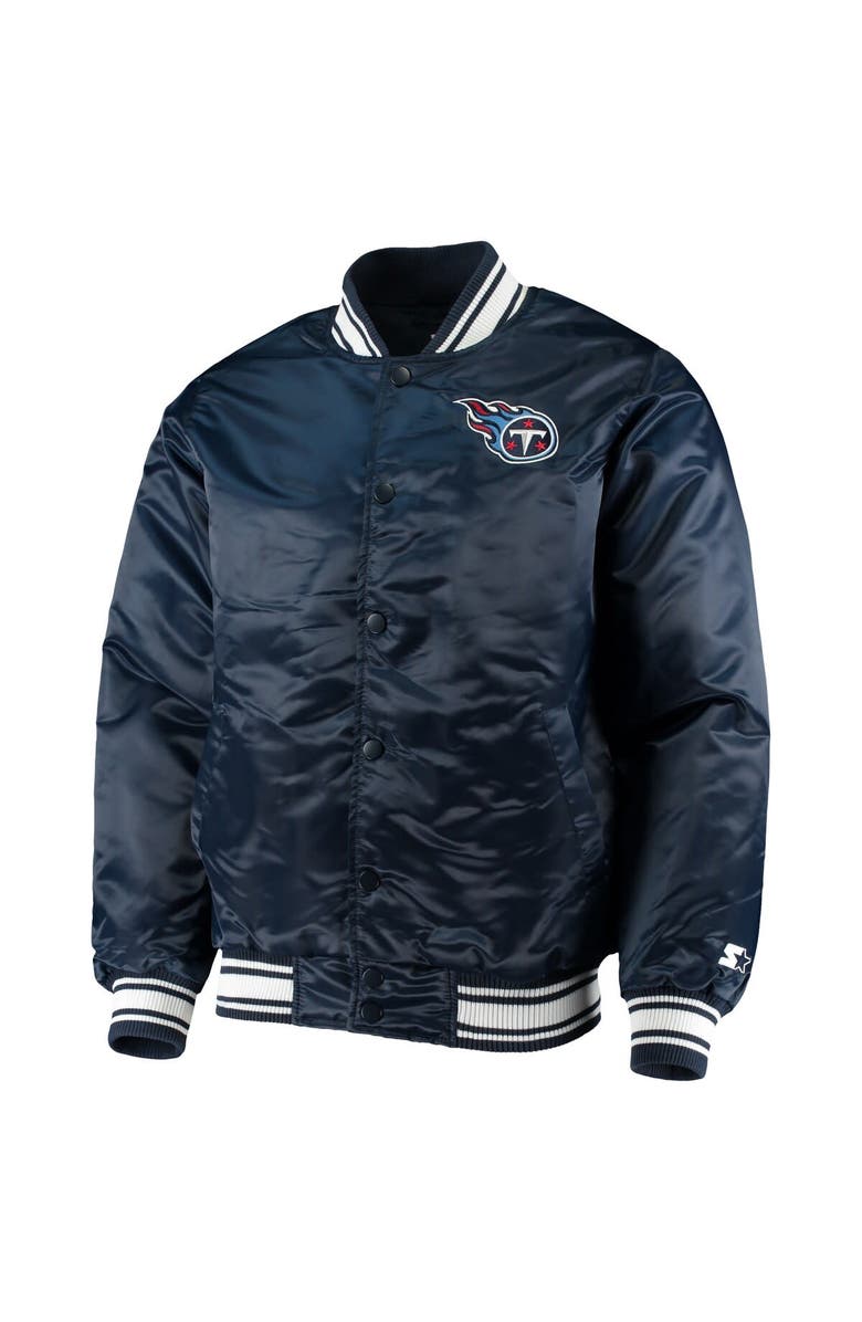 STARTER Men's Starter Navy Tennessee Titans Locker Room Satin Varsity Full-Snap Jacket, Alternate, color, Navy