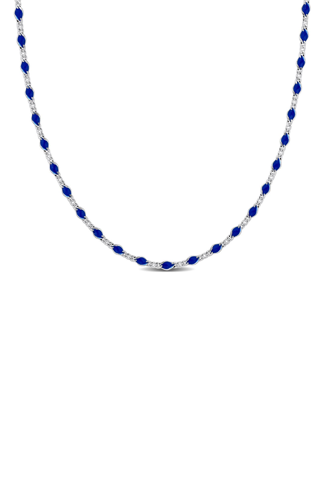DELMAR Sterling Silver Blue Enamel Station Curb Chain Necklace