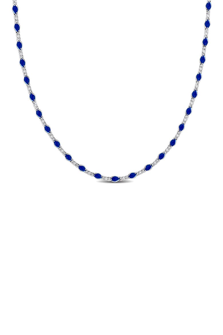 Sterling Silver Blue Enamel Station Curb Chain Necklace, Main, color, SILVER
