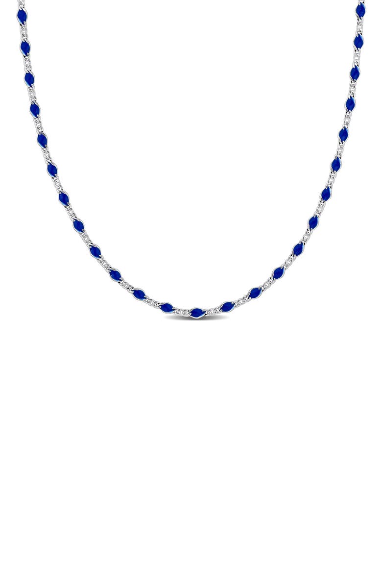 DELMAR Sterling Silver Blue Enamel Station Curb Chain Necklace, Main, color, Silver