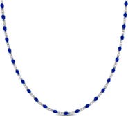 DELMAR Sterling Silver Blue Enamel Station Curb Chain Necklace
