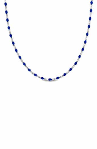 Sterling Silver Blue Enamel Station Curb Chain Necklace