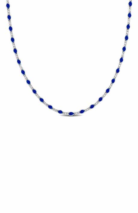 DELMAR Sterling Silver Blue Enamel Station Curb Chain Necklace