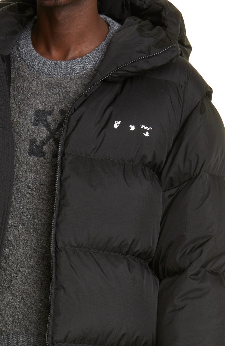 Off-White Logo Long Down Puffer Coat, Alternate, color,