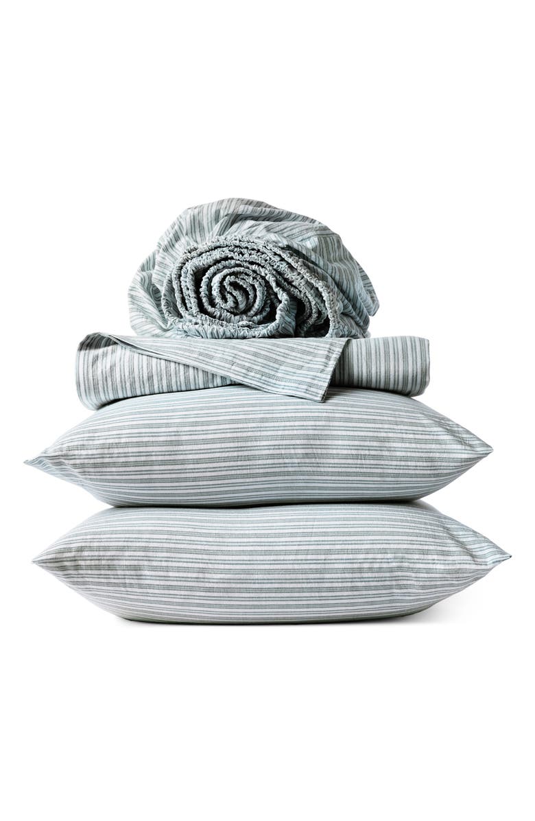 Coyuchi Organic Cotton Crinkled Percale Sheet Set, Main, color, Sage W/ Gulf