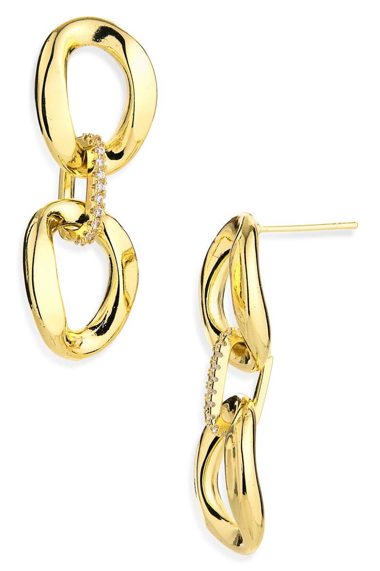 Crystal Link Drop Earrings, Main, color, GOLD