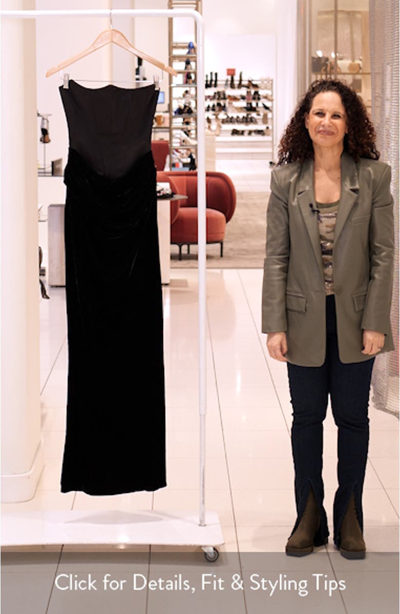 Persephone Strapless Corset Satin & Velvet Mermaid Gown, sales video thumbnail