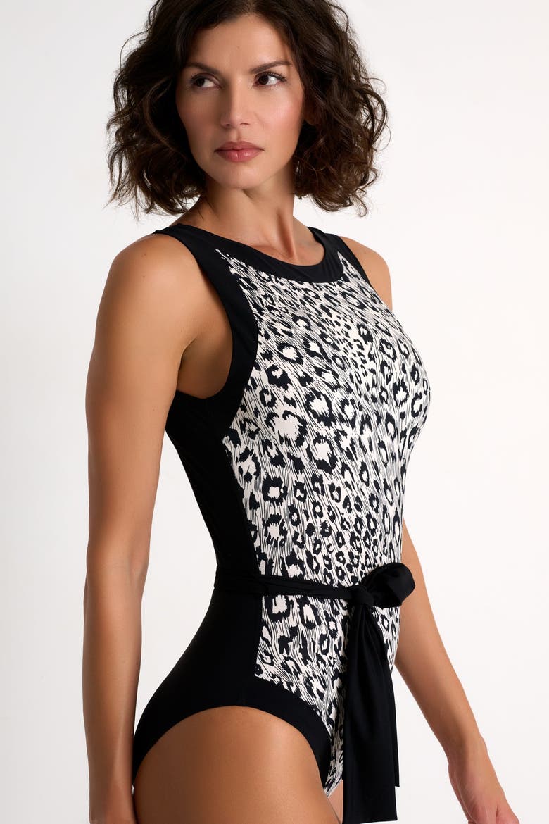 Belted high-neck one-piece, Alternate, color, Animal print
