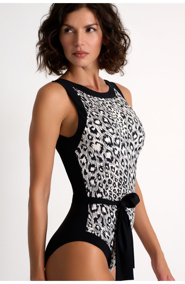 SHAN Belted high-neck one-piece, Alternate, color, Animal Print