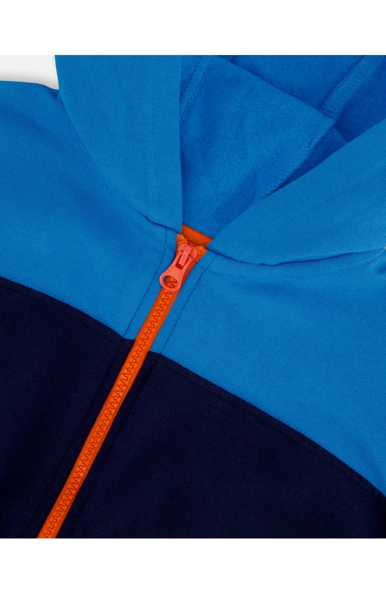 Deux par Deux Little Boy's Full Zip Colorblock Hooded Fleece Sweatshirt Navy, Alternate, color, 