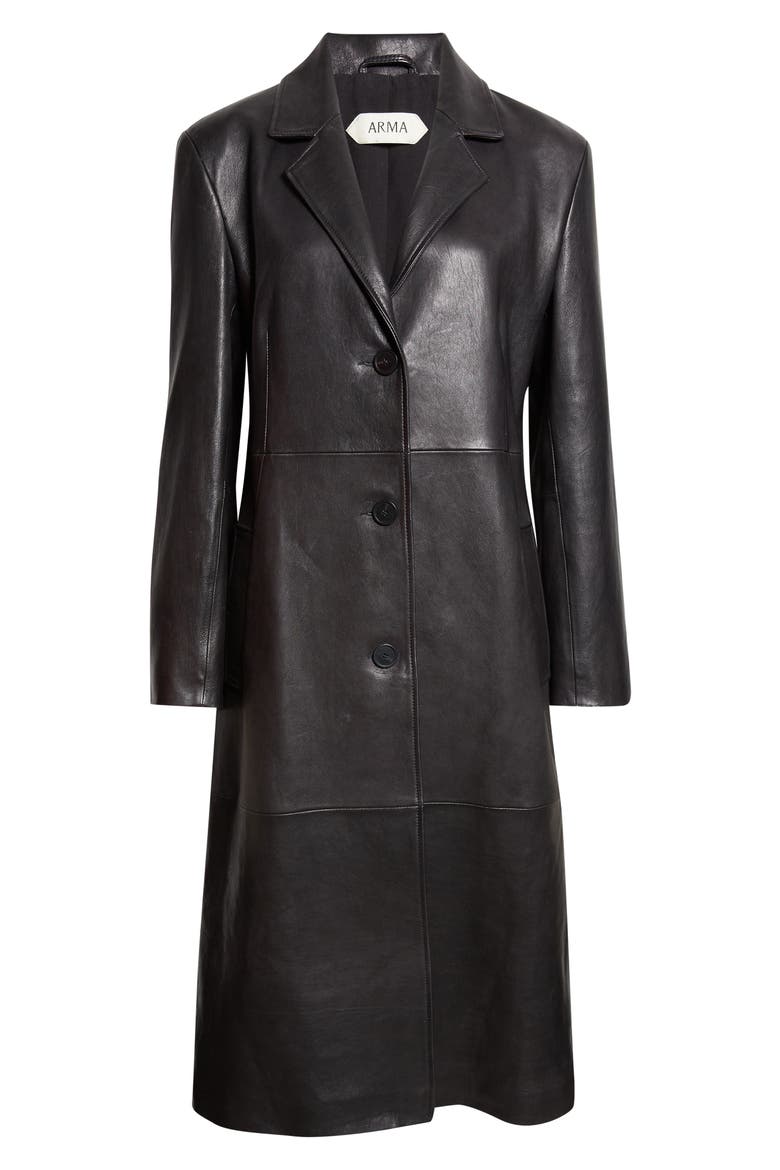 Aisa Leather Coat, Alternate, color, BLACK