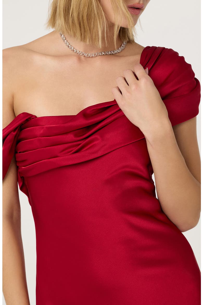 Alyssa Off the Shoulder Satin Gown, Alternate, color, DEEP RED