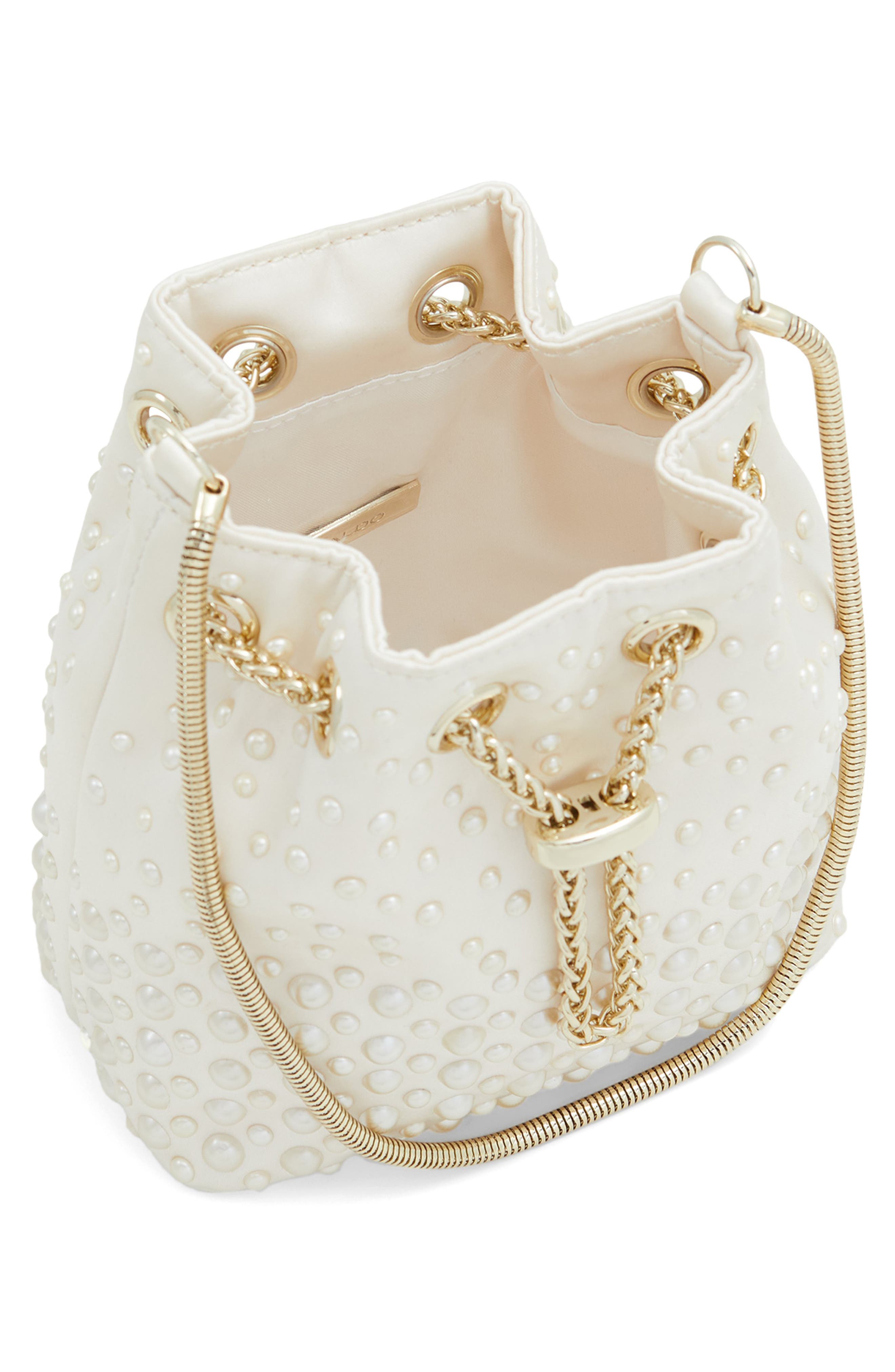 ALDO Pearlily Imitation Pearl Bucket Bag, Alternate, color, 