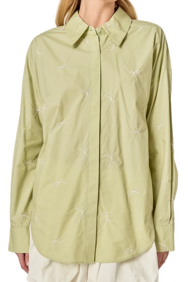 Bow Embroidery Shirt, Alternate, color, SAGE
