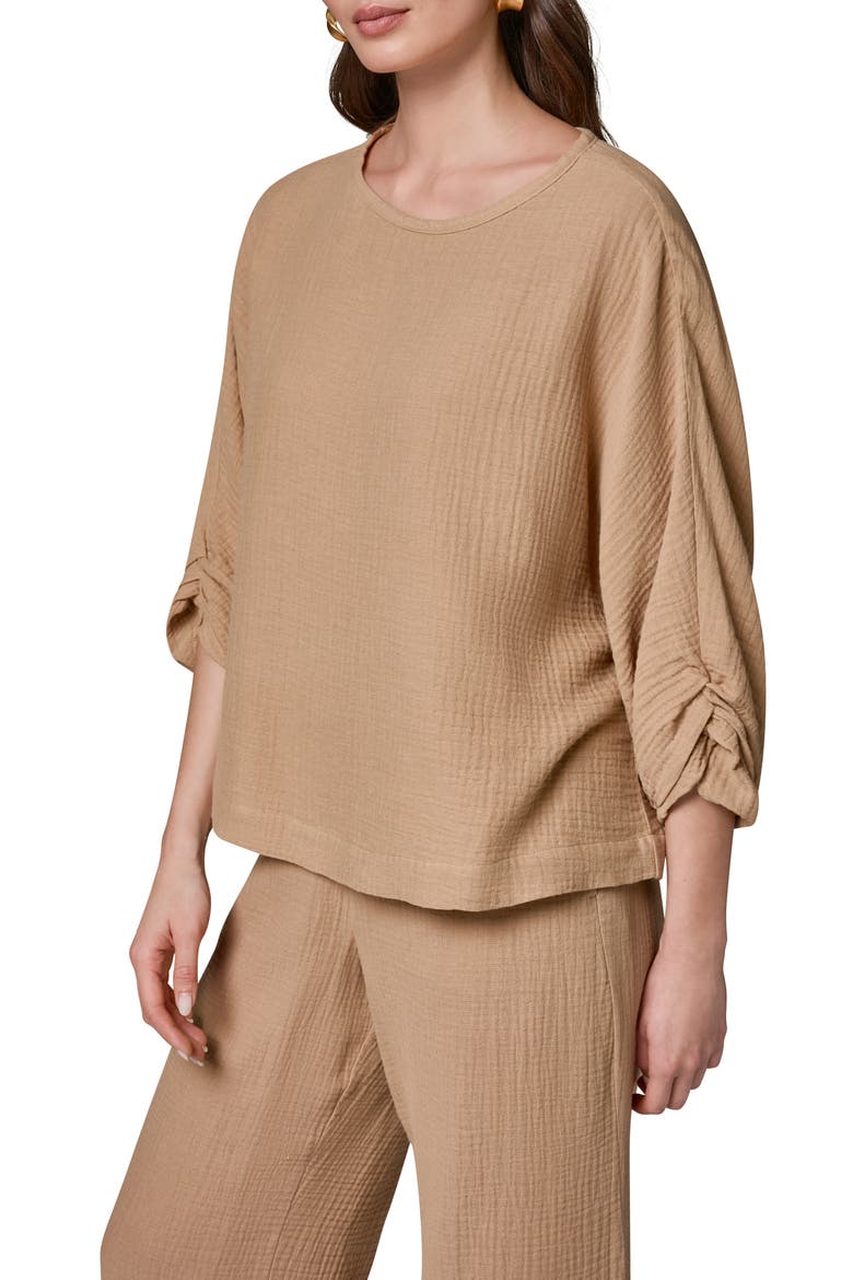 Twist Cuff Cotton Gauze Top, Alternate, color, FAWN