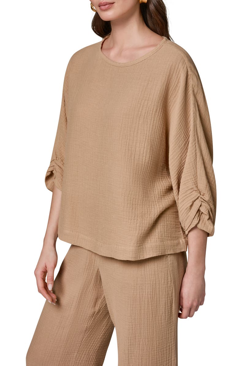 Donna Karan New York Twist Cuff Cotton Gauze Top, Alternate, color,