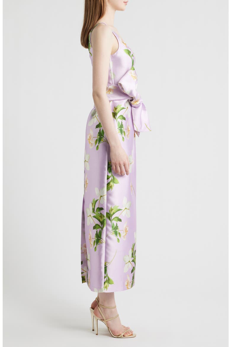 Floral Print Sleeveless Satin Midi Dress, Alternate, color, LAVENDER MULTI