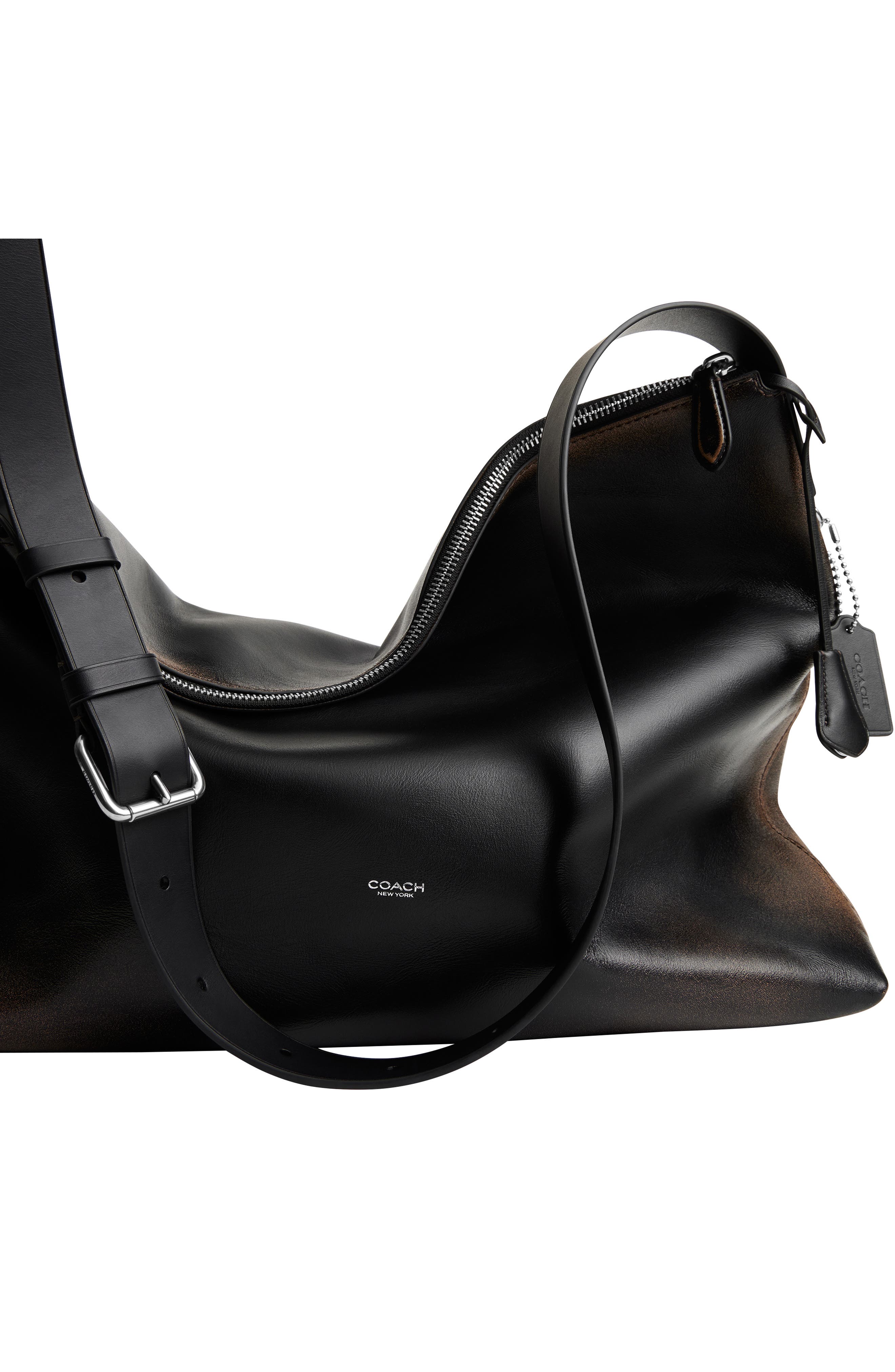 COACH Mott Loved Leather Messenger Bag, Alternate, color, Black/ Light Tan