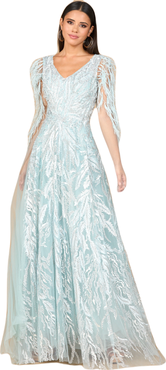 LARA New York V - Neck Gown with Long Cape Sleeves