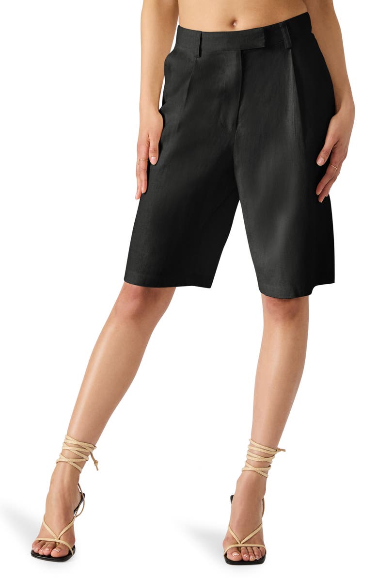 Steve Madden Ivana Linen Blend Bermuda Shorts, Main, color, Black
