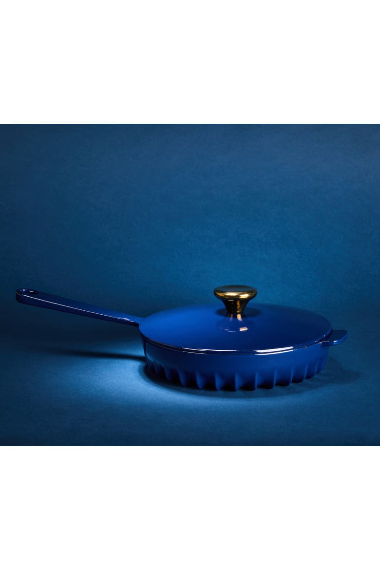 Rapid Heat Enameled Cast Iron Frying Pan with Lid, Alternate, color, Oxford Blue