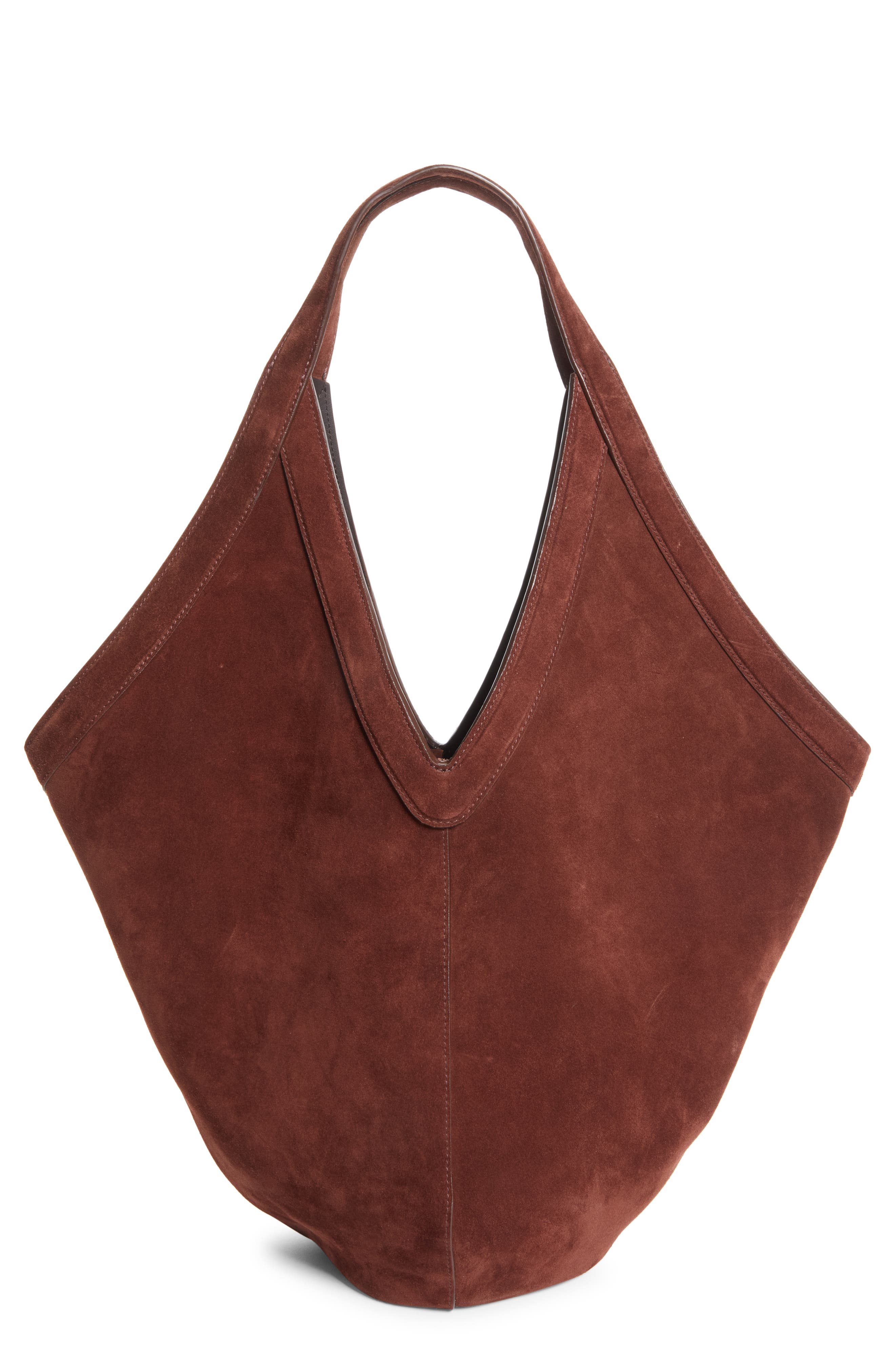 Mansur Gavriel Soft M Suede Hobo Bag, Main, color, Chocolate