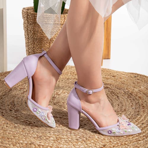 Forever & Always Shoes Ivy 3d Floral Lace High Heels In Lavender