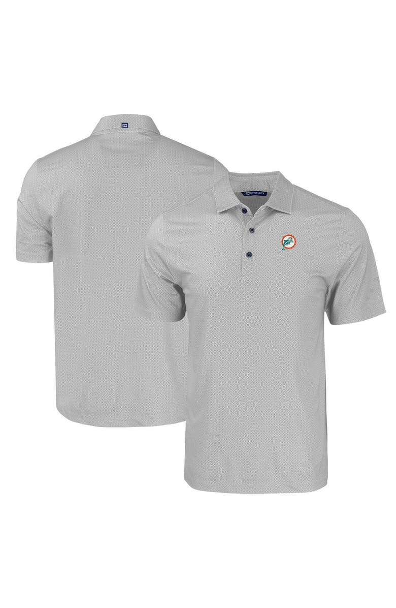 Cutter & Buck Men's Cutter & Buck  Gray Miami Dolphins Throwback Big & Tall Pike Eco Tonal Geo Print Stretch Recycled Polo, Alternate, color, 