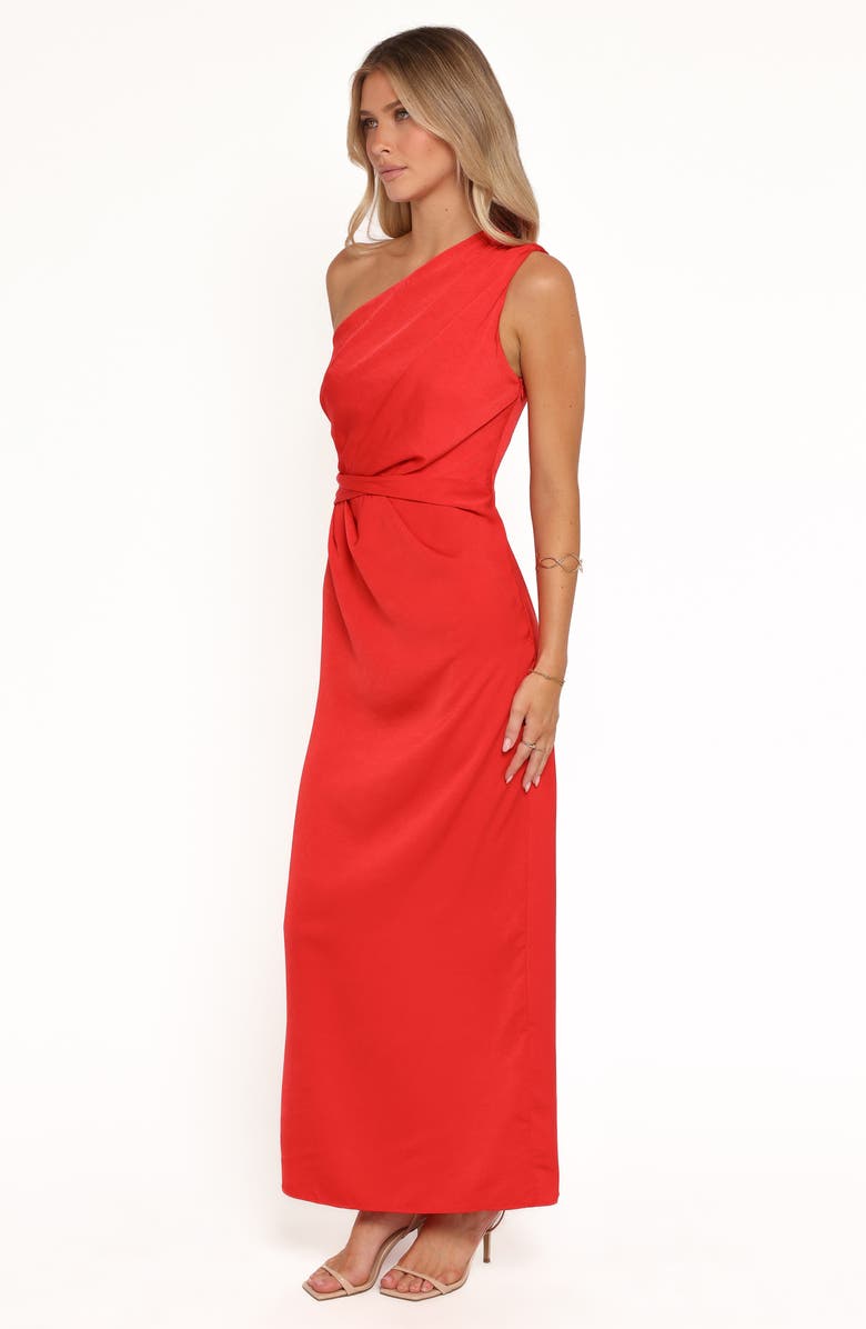 Petal & Pup Nadia One-Shoulder Gown, Alternate, color, Red Jacquard Satin