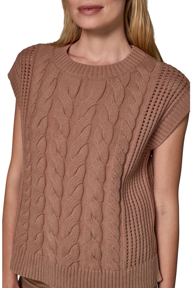 Boxy Cable Knit Sleeveless Sweater, Alternate, color, CAMEL HEATHER