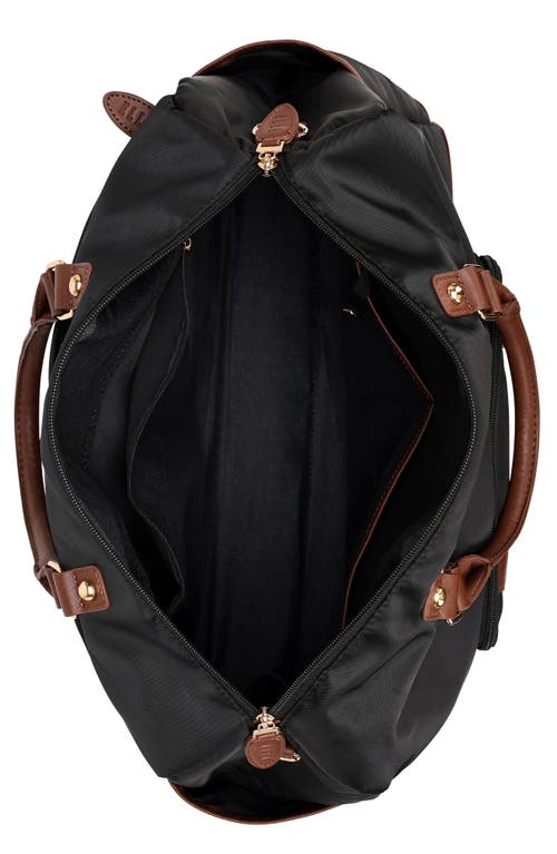 Elle Luxe Journey 30l Twill And Vegan Leather Weekender Duffel Bag In Black